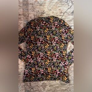 INC International Concepts Black Floral Mesh Long Sleeve Top